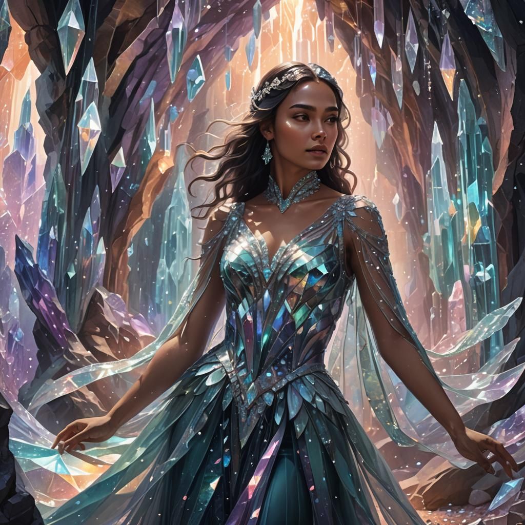 Crystal Cave Concept Art: Latina in Iridescent Gown