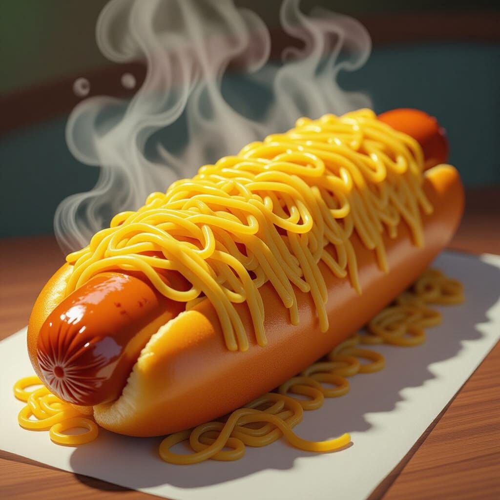 Gigantic Corn Dog Smothered in Ramen Noodles
