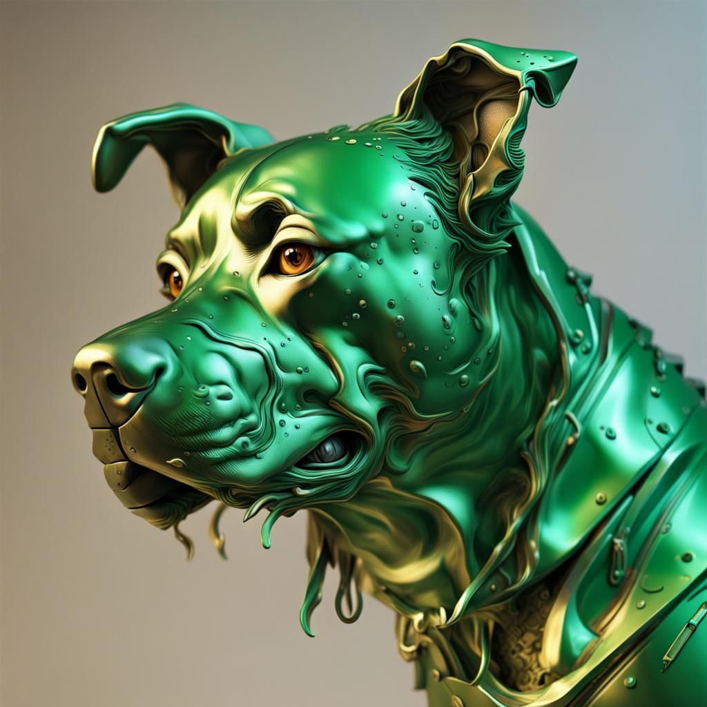 Hyperrealistic Green Metal Dog in Splash Art Style