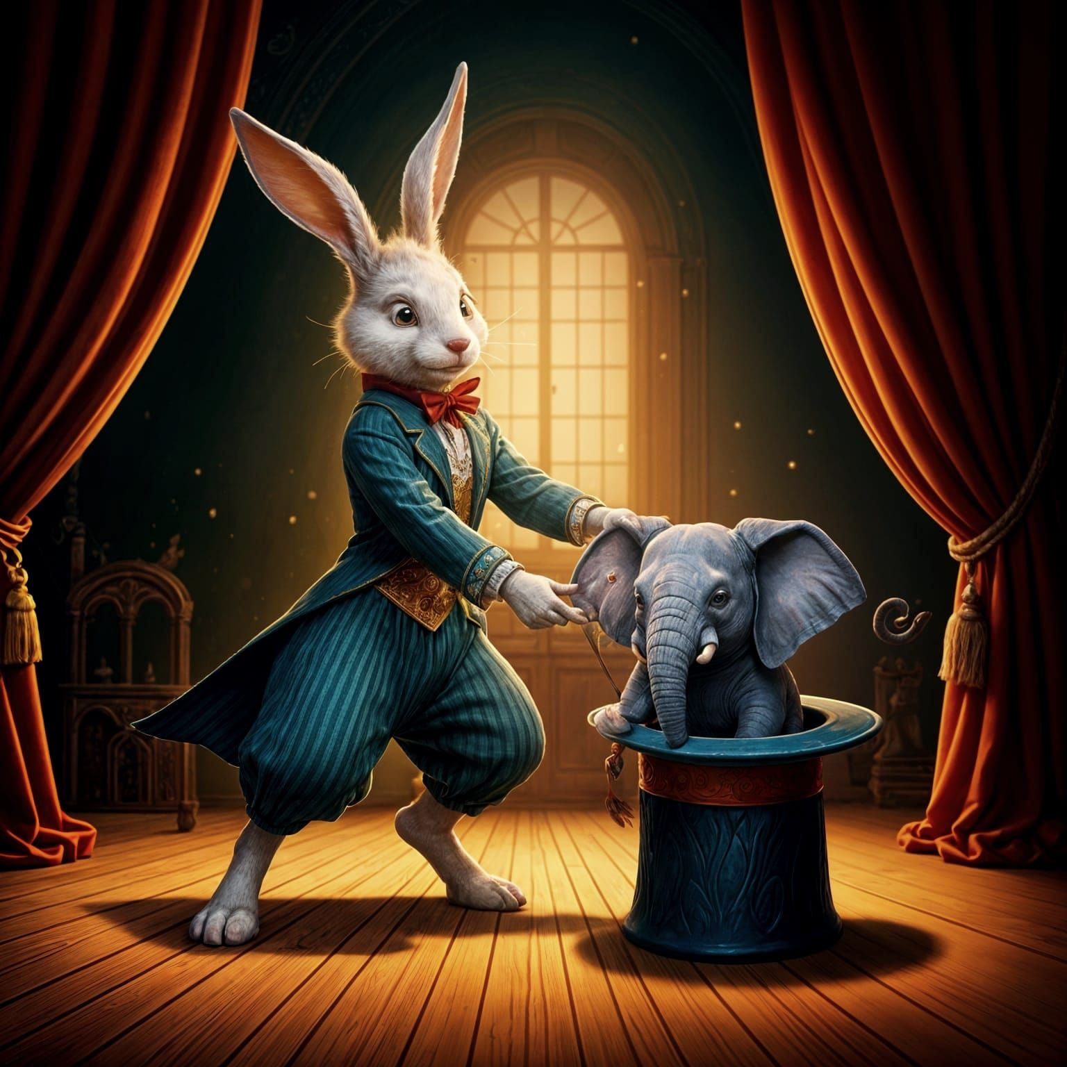 Rabbit Magician Pulls Elephant from Hat