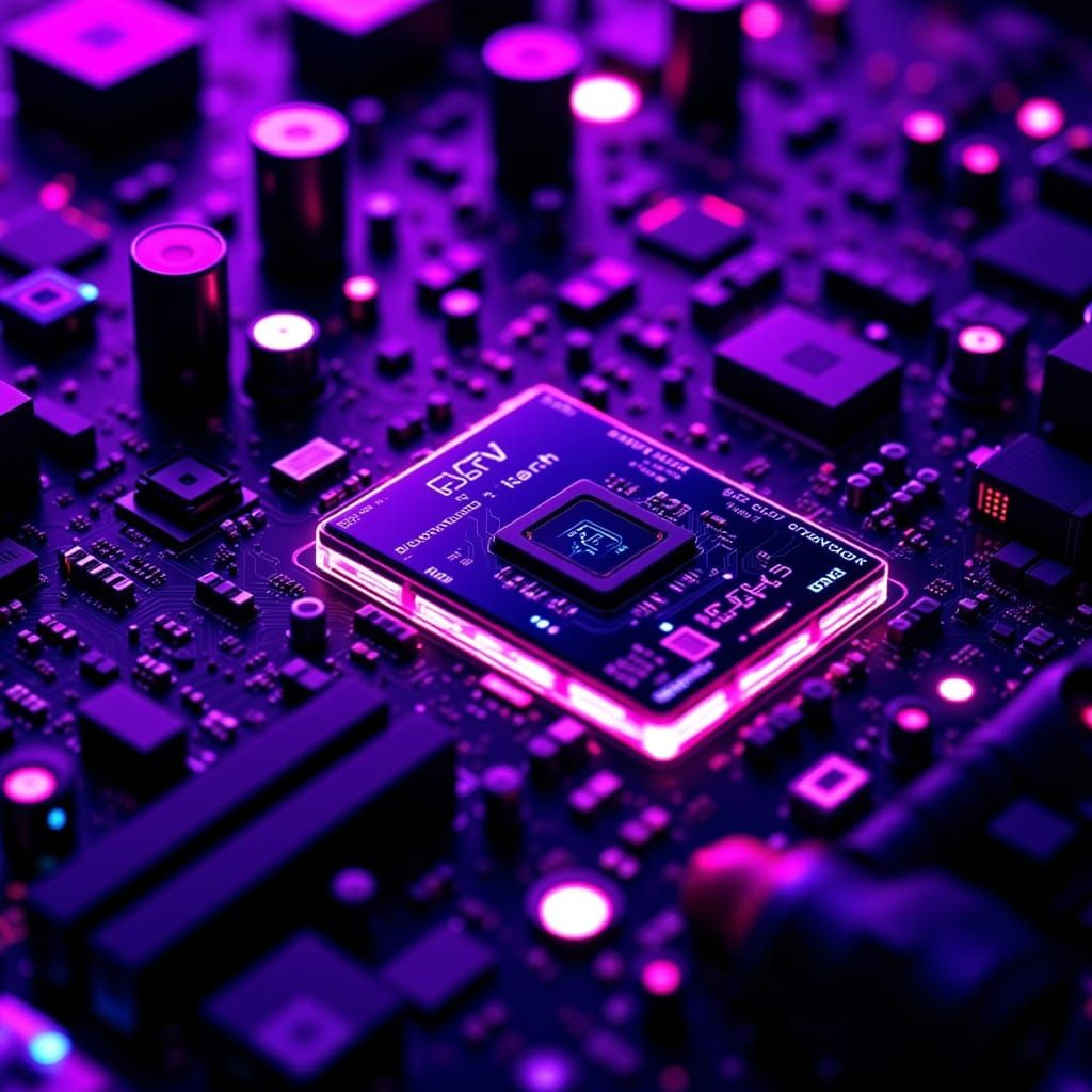 Glowing Purple Motherboard in Cyberpunk Style