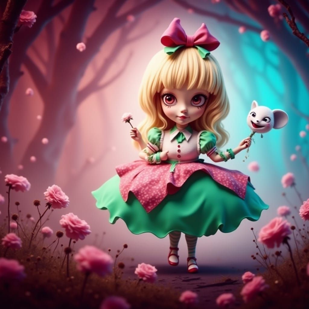 Whimsical Wonderland Surrealism in Tim Burton's Chibi Style