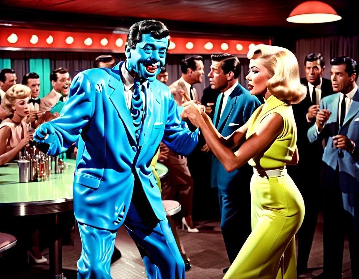 Blue Silly Putty Suit in 1960s Nightclub