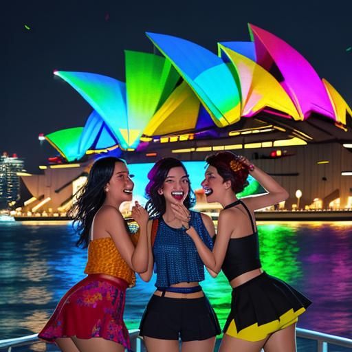 Teenage Party at Sydney Opera House: Oil Painting