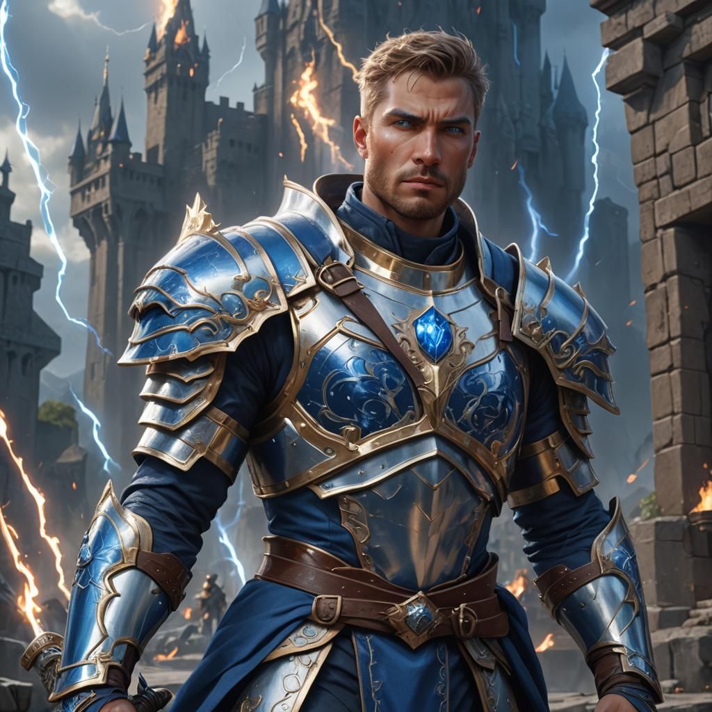 Handsome Armored Man with Sapphire Crown, Fantasy Art