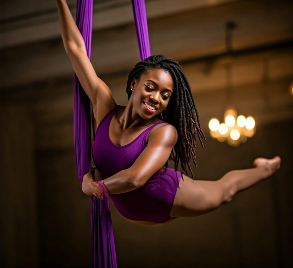 Elegant Black Girl Performing Aerial Silks