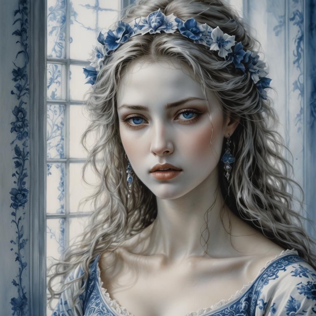 Porcelain Woman in Royal Delft Style