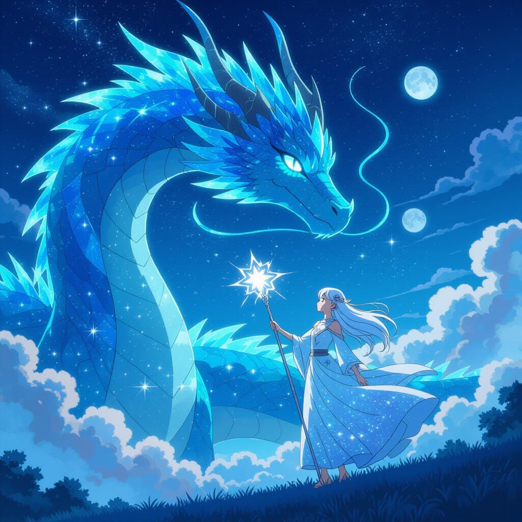 Iridescent Dragon and Starcaller Girl: Studio Ghibli Style