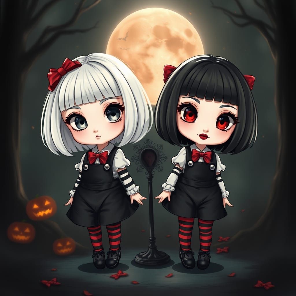 Chibi Tweedle Twins in Gothic Wonderland