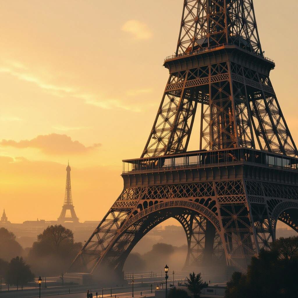 Eiffel Tower Built from Metal Numbers in Futuristic Style