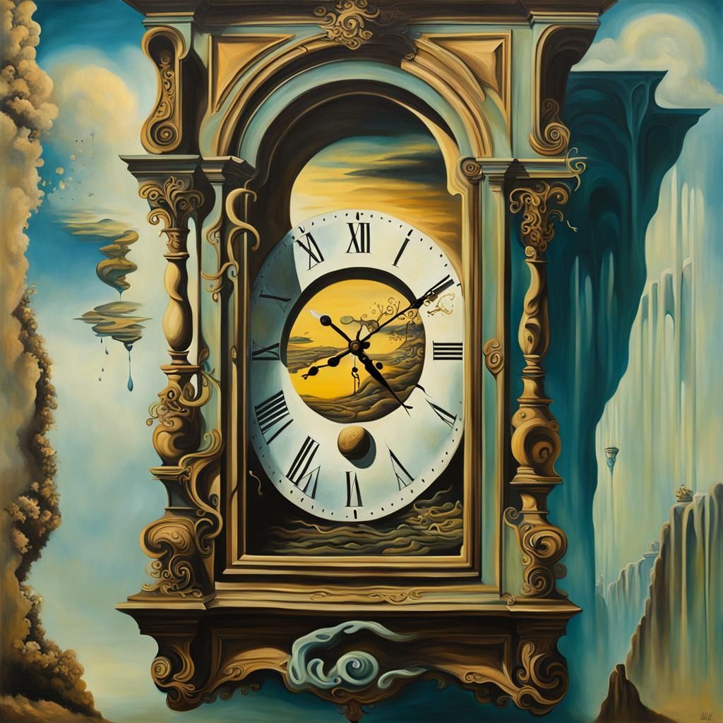 Surreal clock surrealism Salvador Dali matte background melting oil on canvas