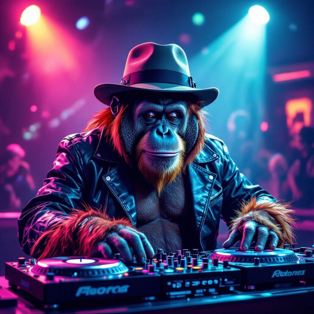 Orangutan DJ Smashes It in Vibrant Nightclub