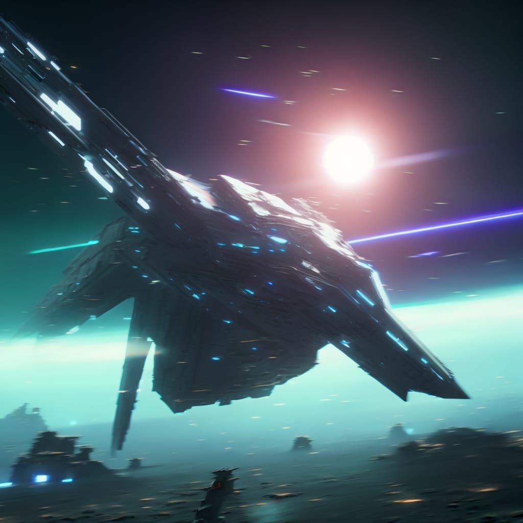 Futuristic Spaceship War in Cinematic Sci-Fi Style