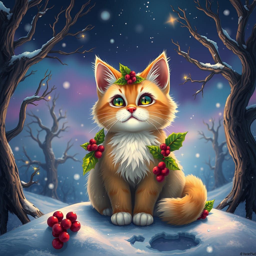 Whimsical Winter Wonderland with Christmas Kitty