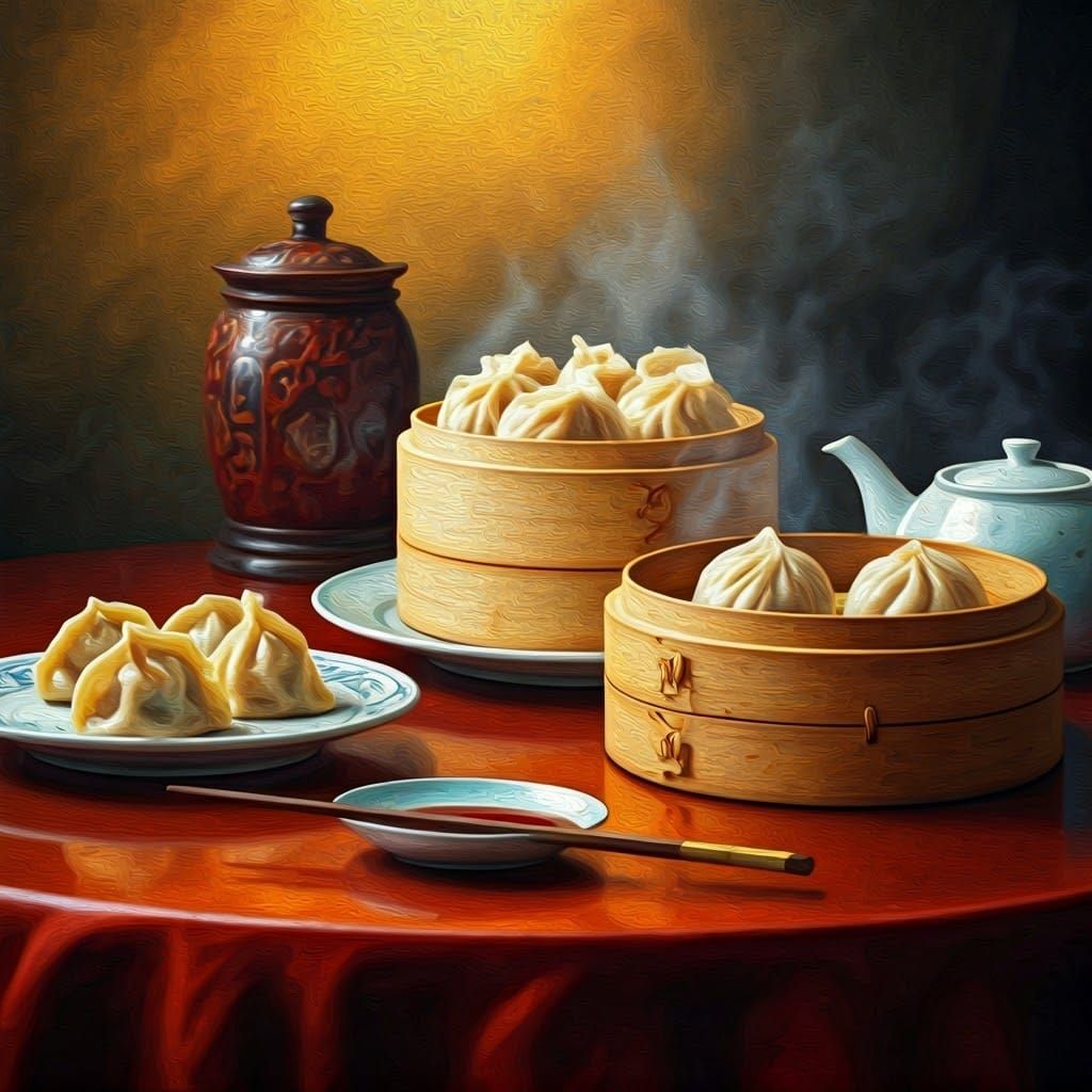 Traditional Chinese Cuisine in a Realistic Oil Painting
