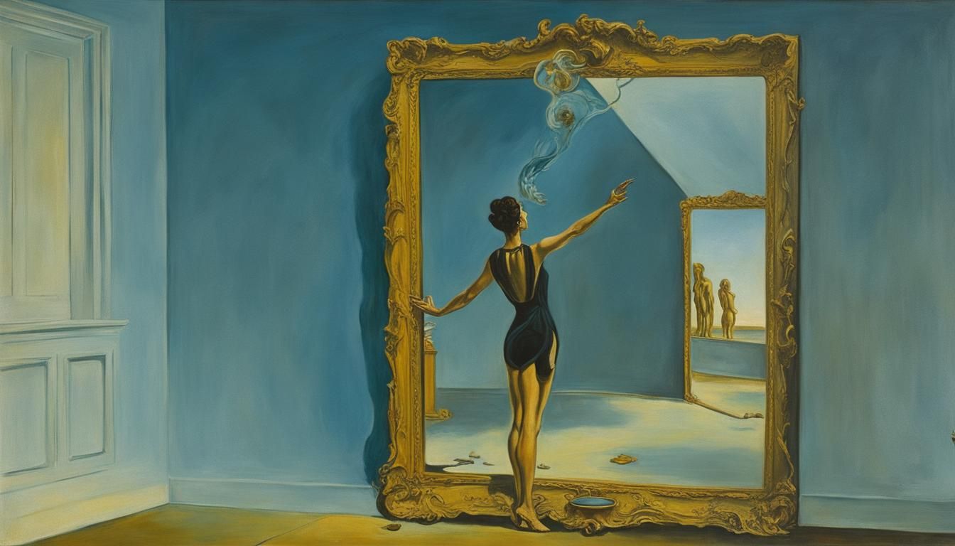 Surreal Woman Before Shattered Mirror in Dali Style