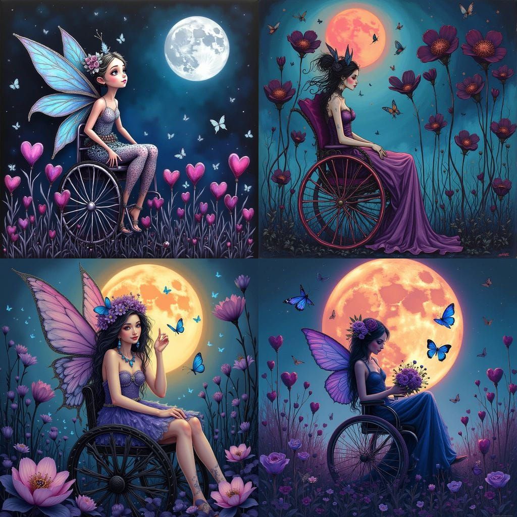 Mystical Wheelchair Fairies Under a Blood Moon