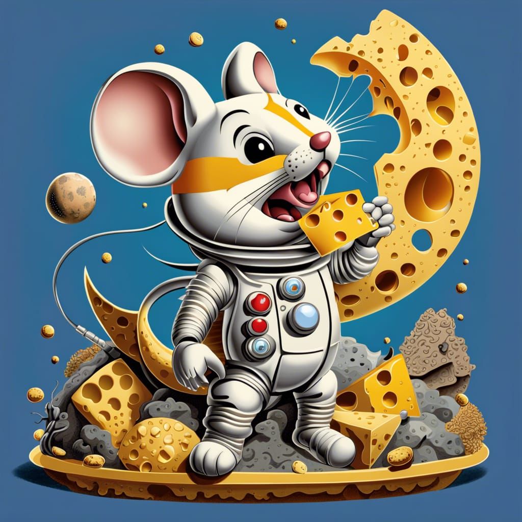 Mouse Astronaut on Moon in Escher Giger Style