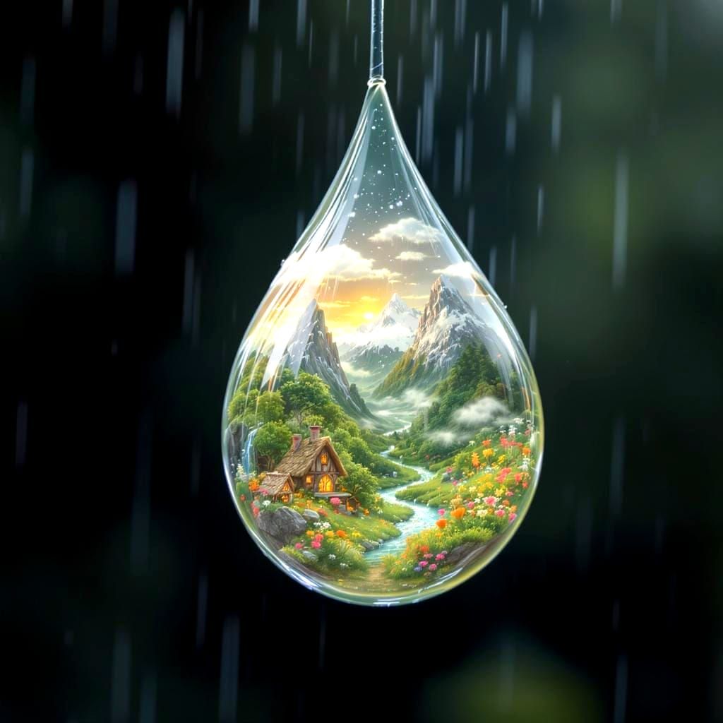 Miniature World Inside a Single Raindrop