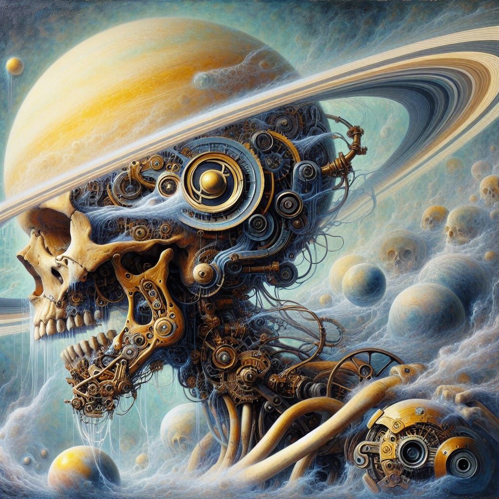 Mechanized Saturn Skeleton in Romantic Style