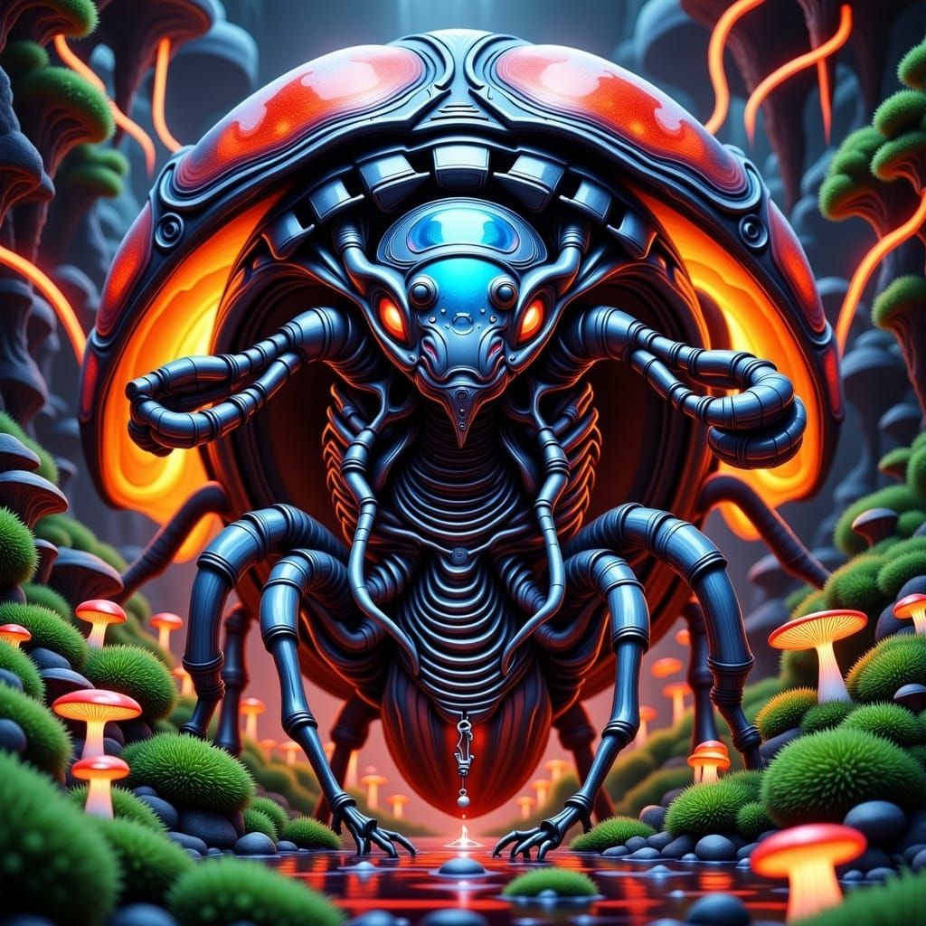 Biomechanical Ladybug Alien in Vibrant Colors