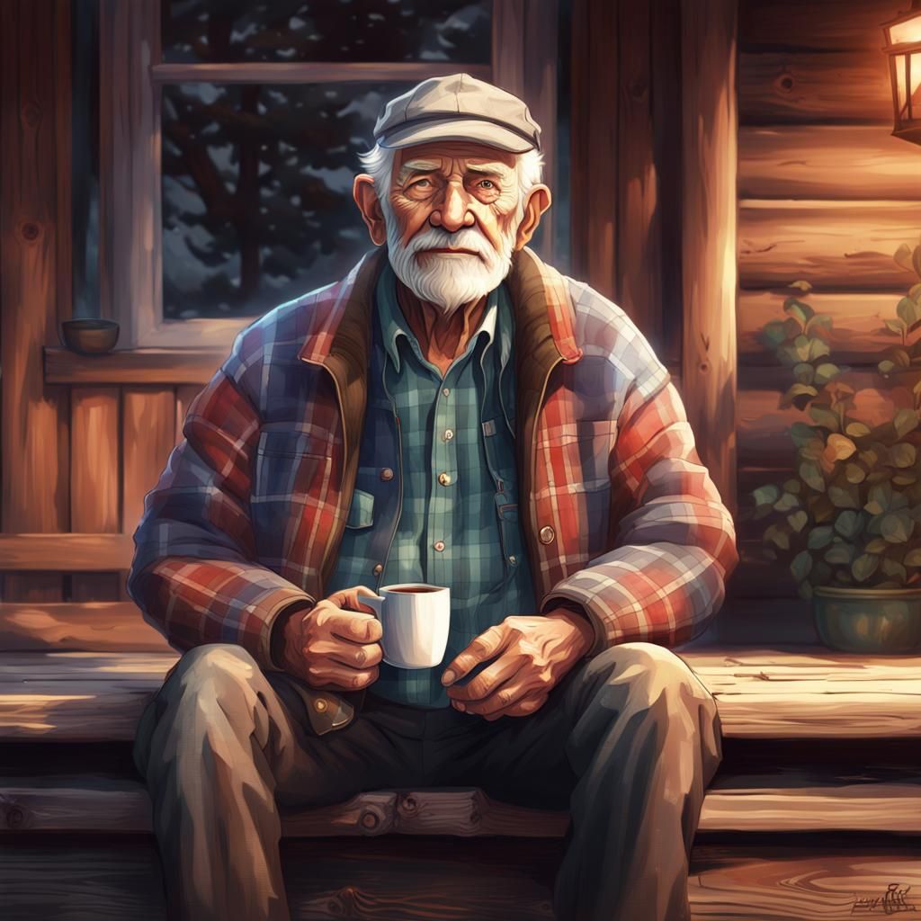 Old Man with Coffee: Hyperdetailed Artgerm-style Portrait