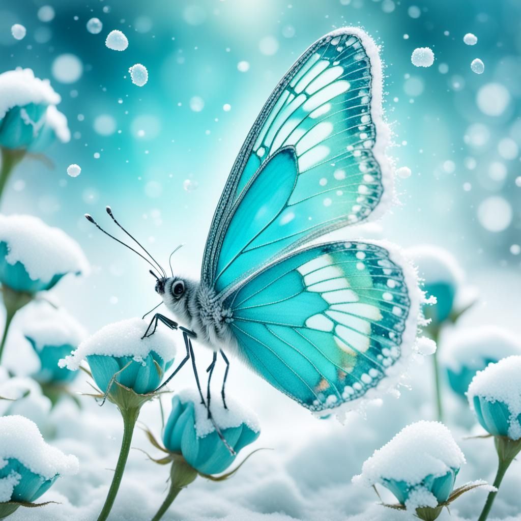 Ethereal Watercolour Butterfly Lands on Frosted Rosebud