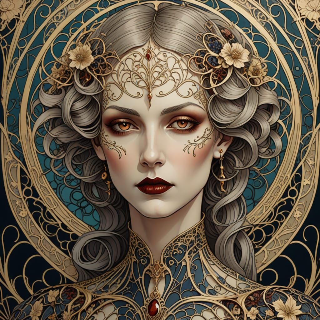 Art Nouveau Vampire Portrait in Neural Network Style
