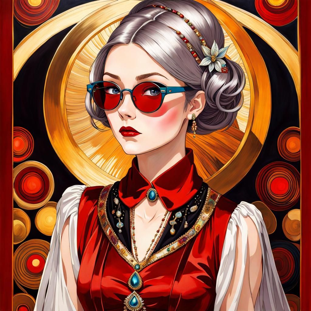 Psychedelic Art Nouveau Portrait of a Mature Woman