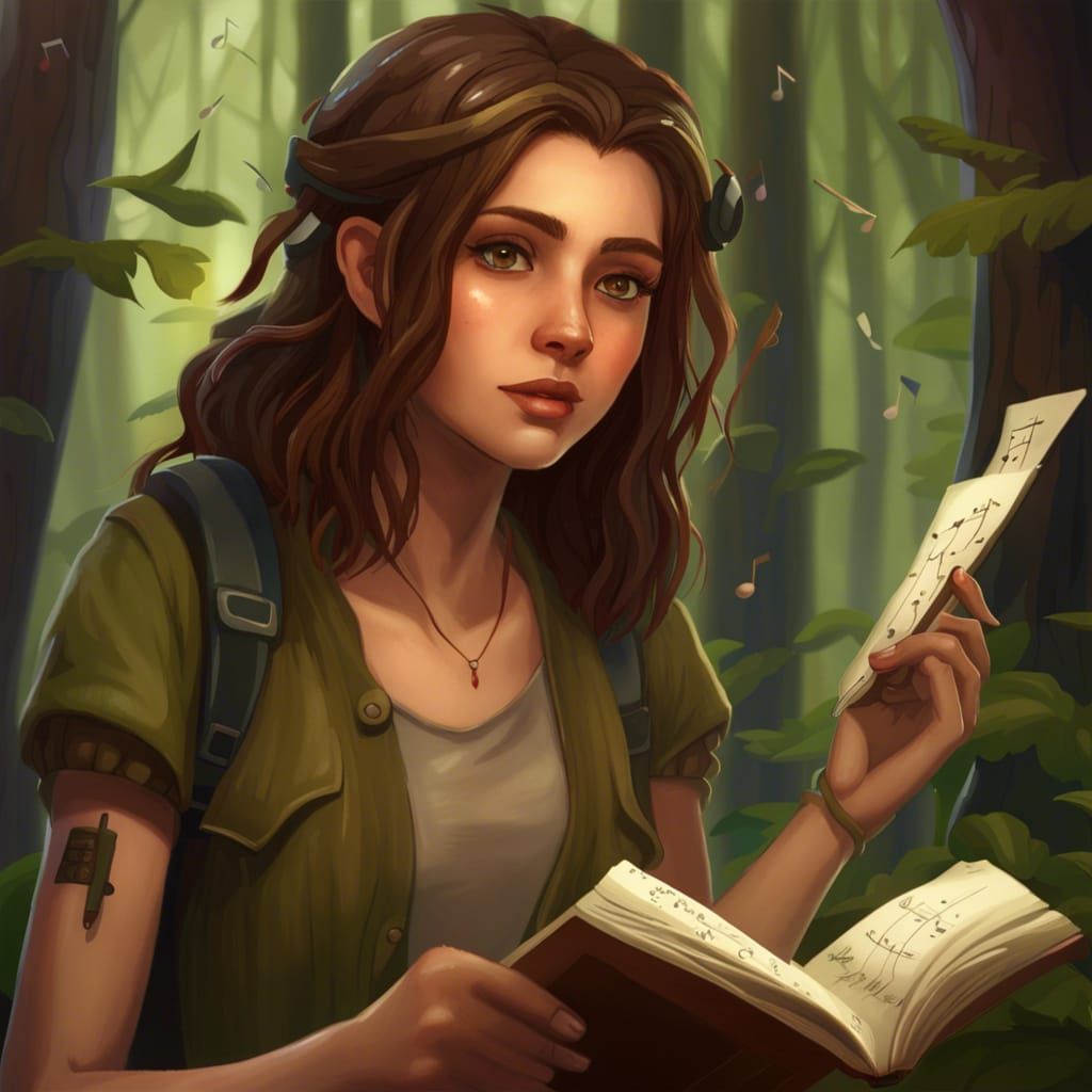 Dryad with Book and Quill in Forest