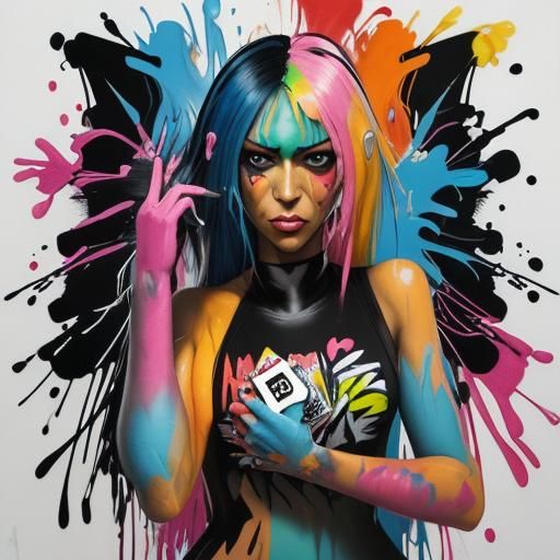 Colorful Graffiti Poker Face Card Art