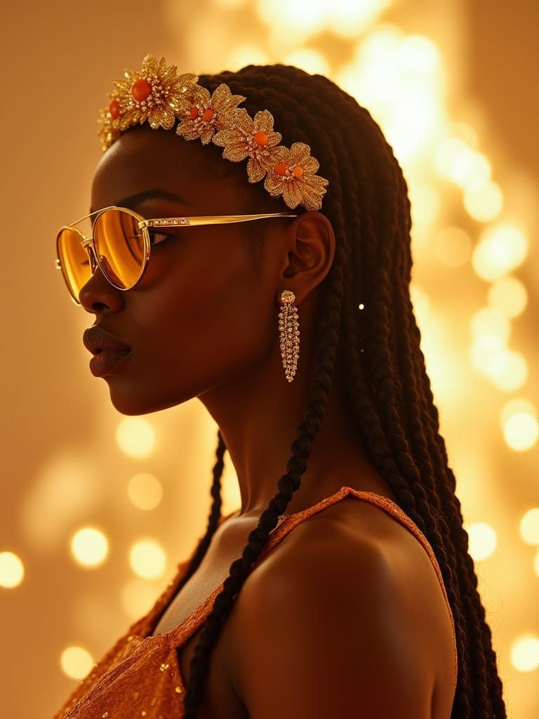 Afrofuturist Woman with Floral Braids and Crown