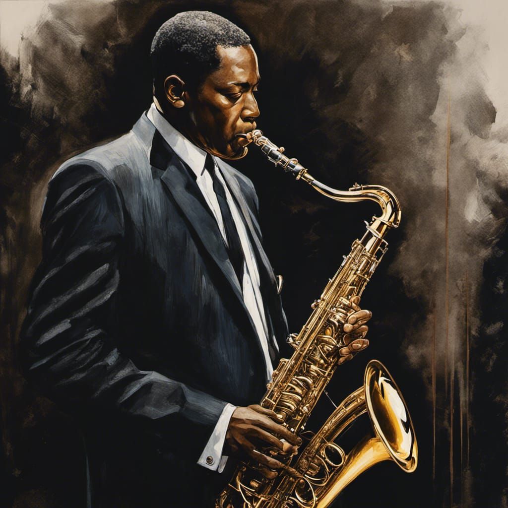John Coltrane on Stage in Black Ink Flow