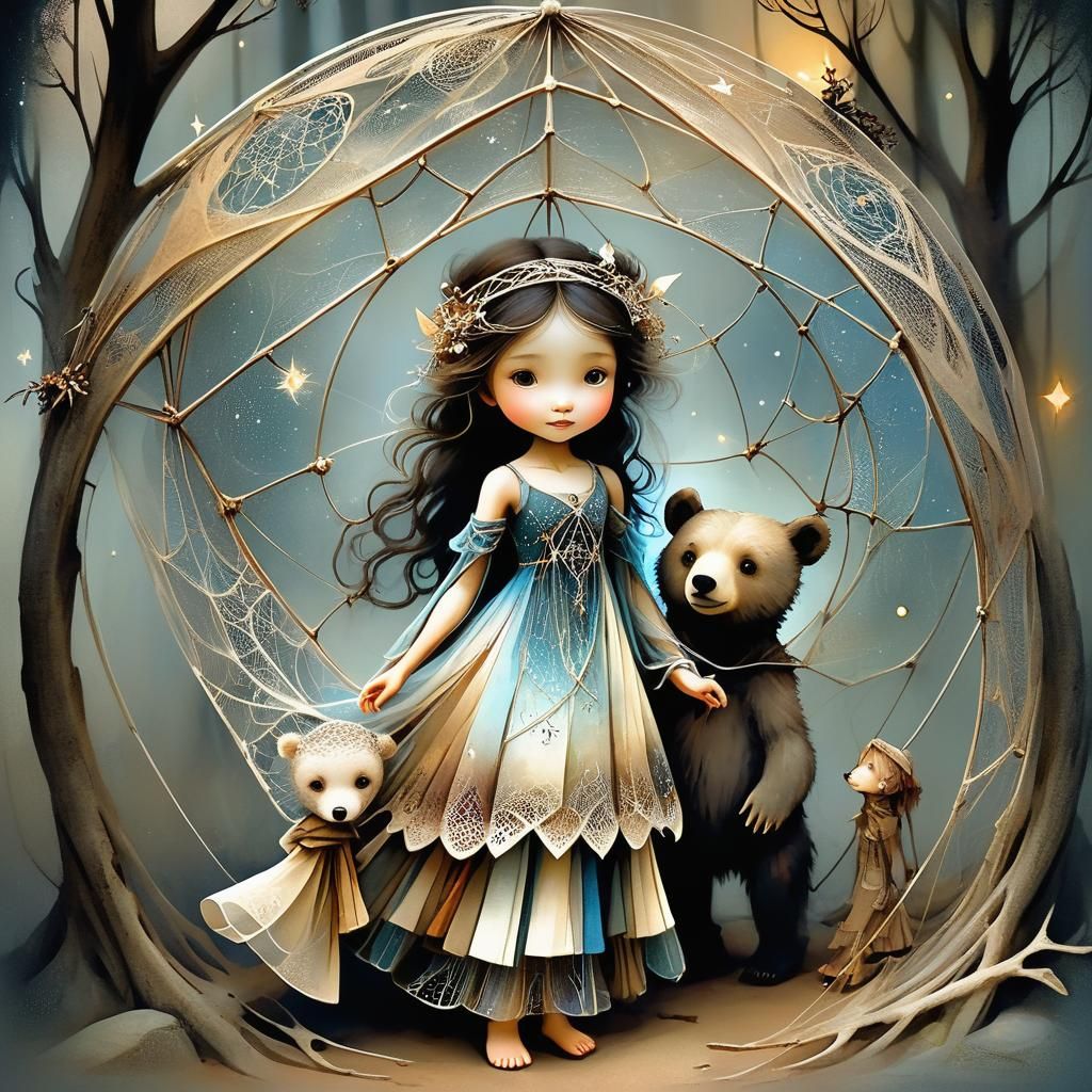 Whimsical Pixies Dancing by Tent in Fantasy Forest