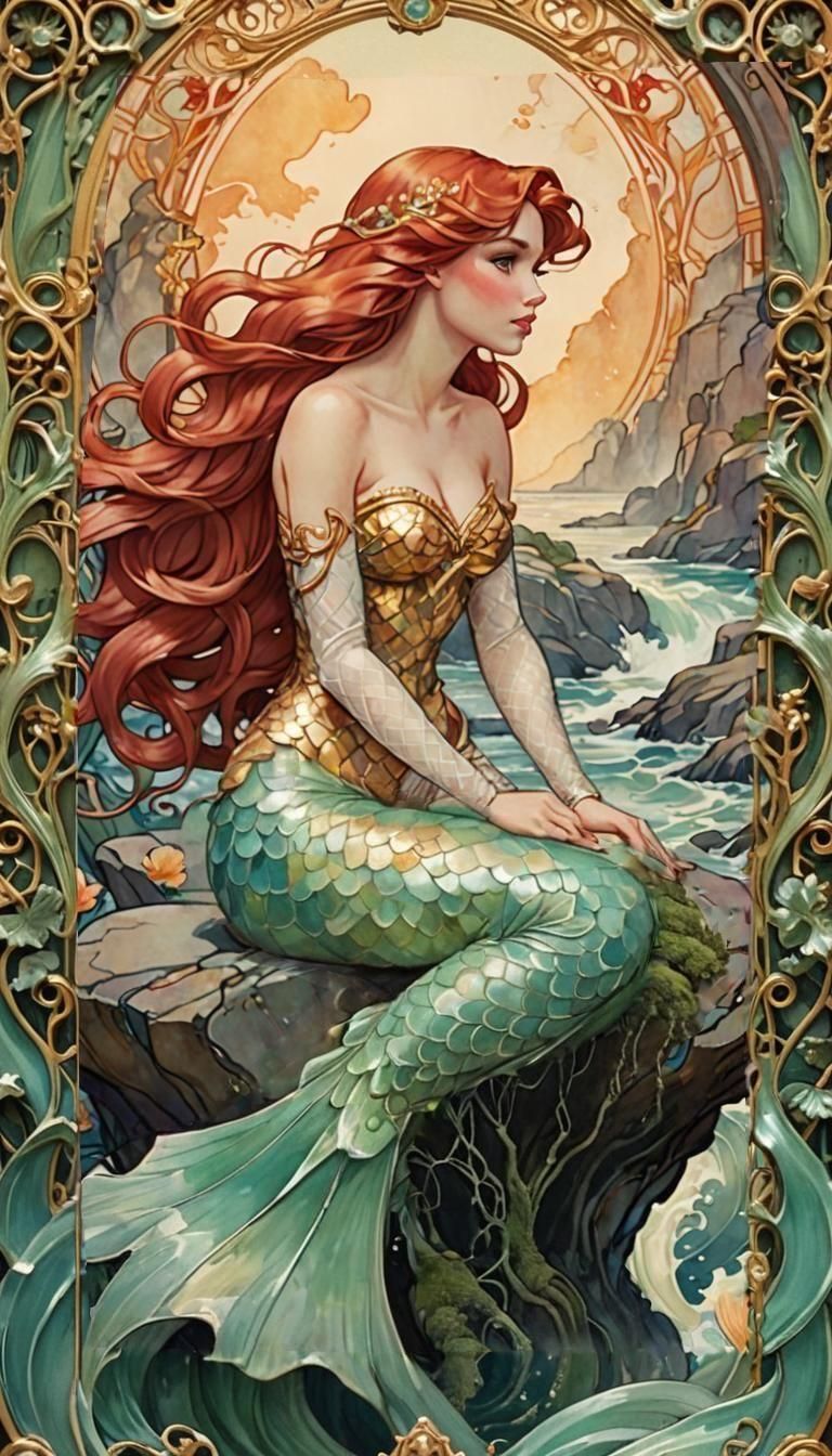Ariel Tarot Card in Art Nouveau Style