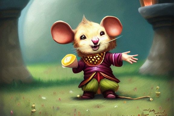 Whimsical Mouse Jester Juggling Cheese Balls