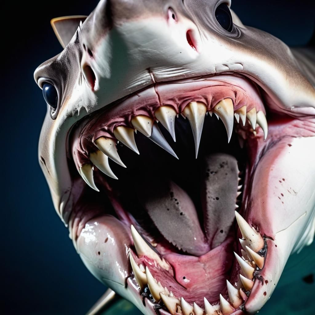 Hammerhead Shark's Open Mouth: Macro Photograph