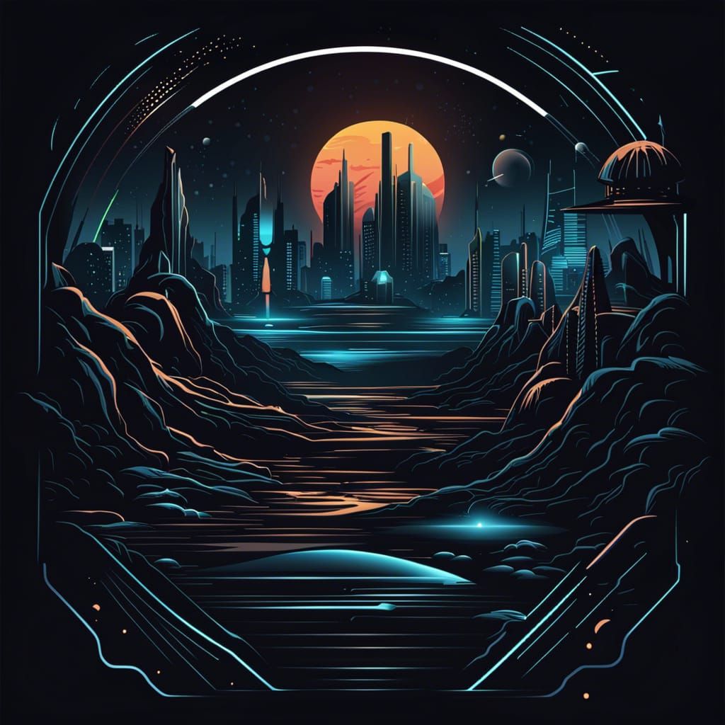 Sci-Fi Futuristic Landscape T-Shirt Vector Design