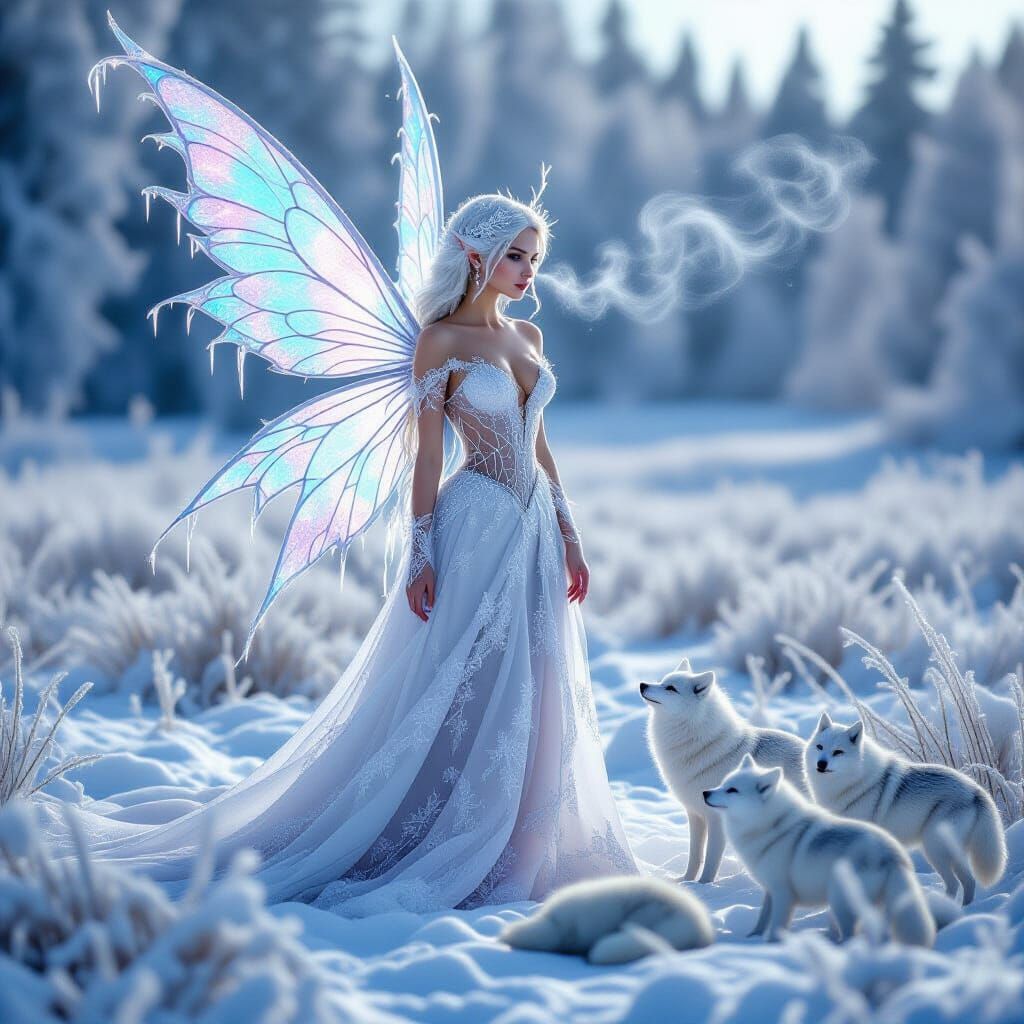 Frost Fairy in Frozen Field: Winter Fairytale