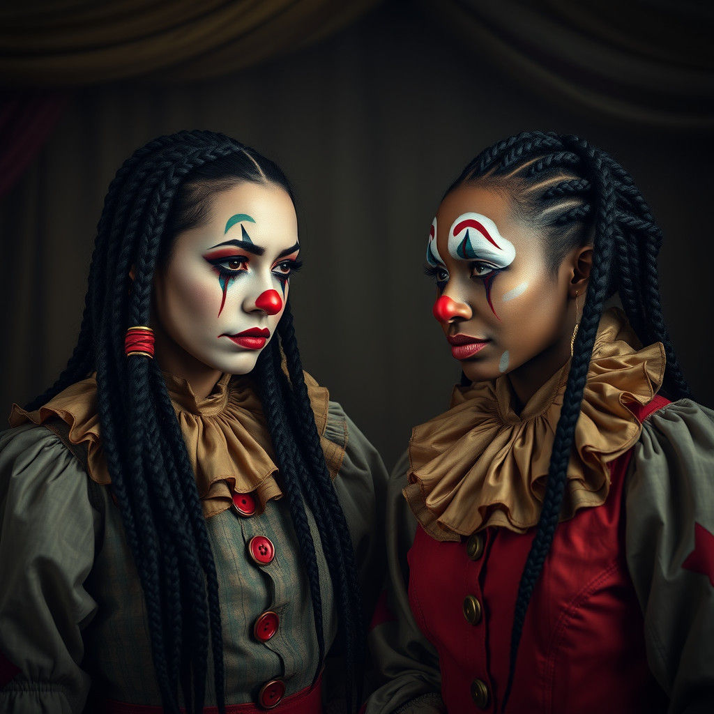 Melancholic Clowns Portrait as Oil Painting