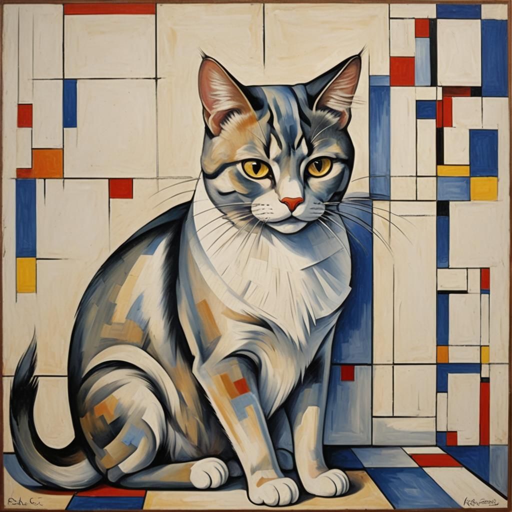 Abstract Cat in Mondrian Style