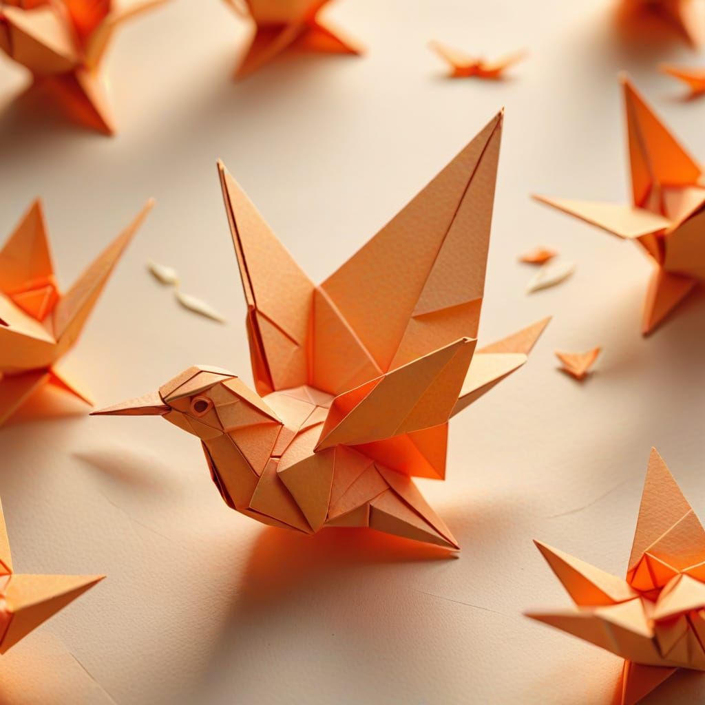 Delicate Origami Bird in Watercolor Style