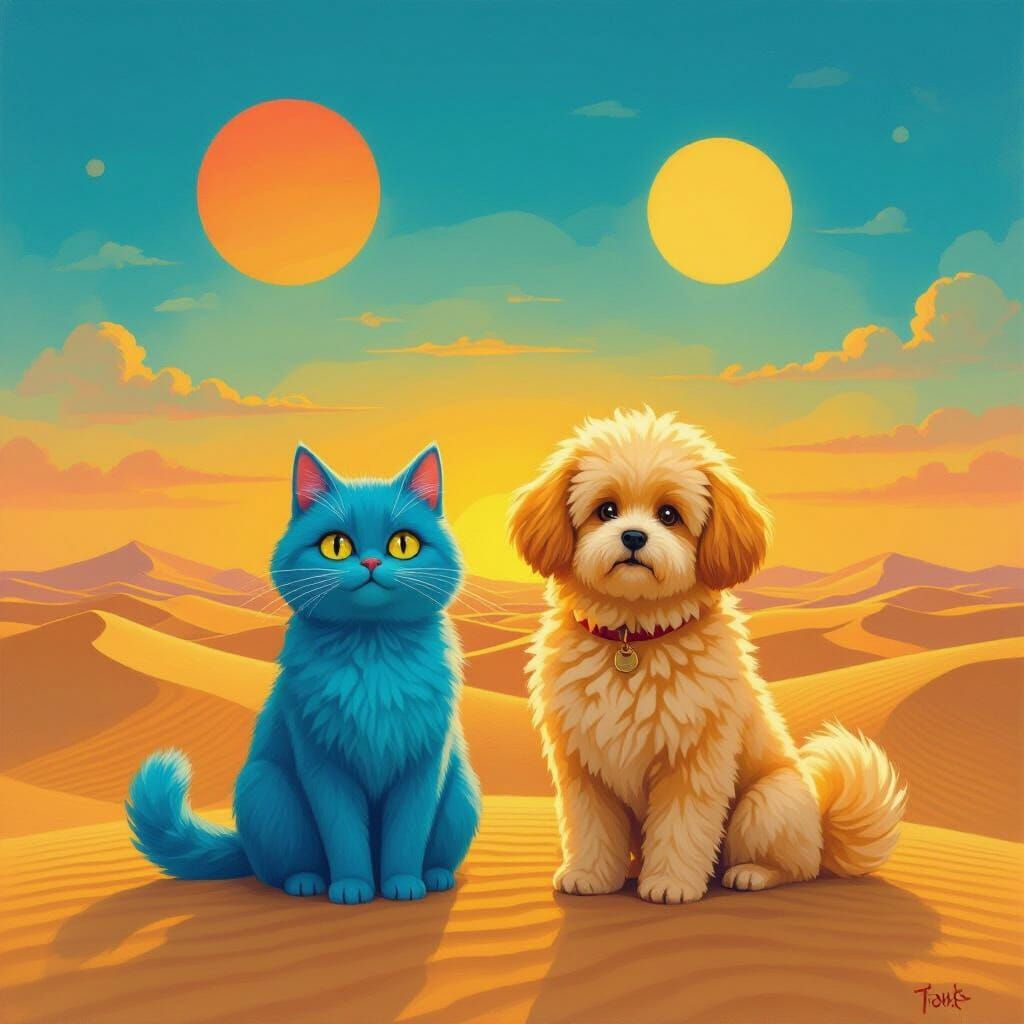 Blue Cat & Golden Dog on Tatooine, Twin Sunset