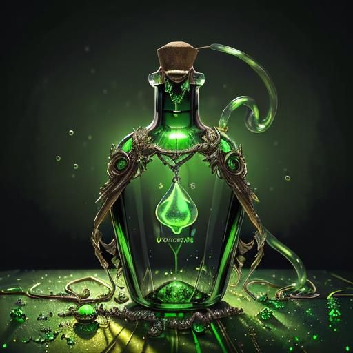 Polychromatic Green Magic Potion with Golden Ornaments