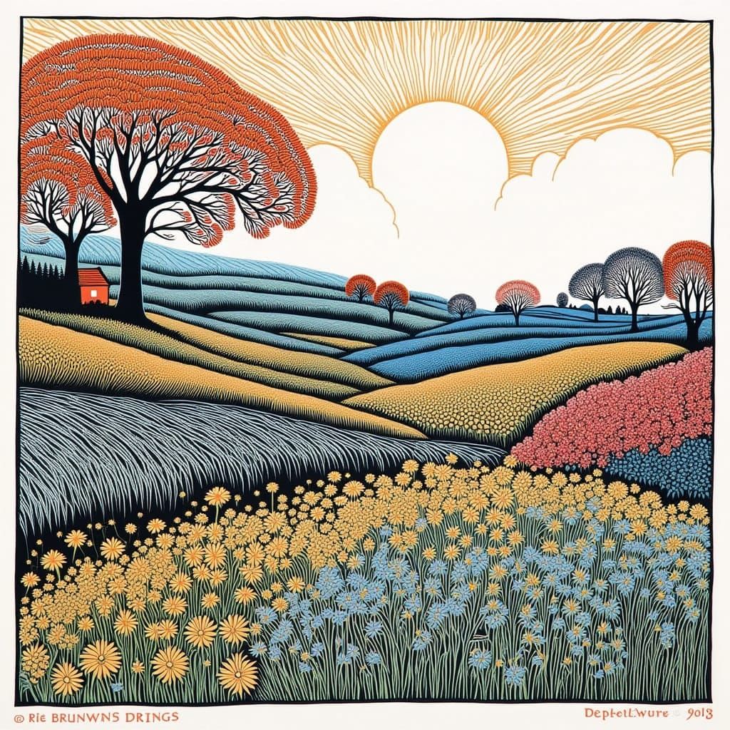 Spring Linoprint in Fairy Tale Style