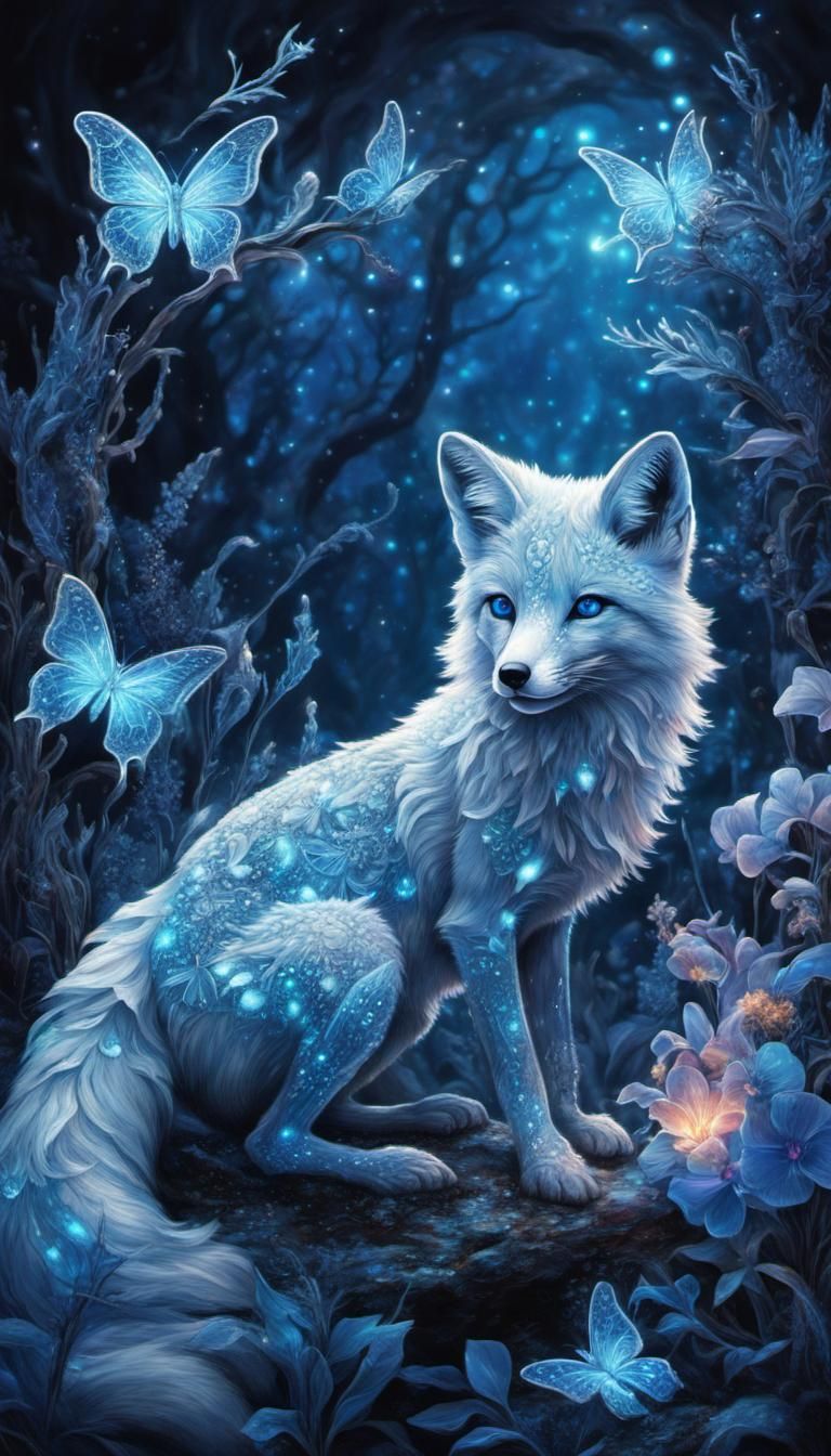 Bioluminescent Winter Fox in a Magical Landscape