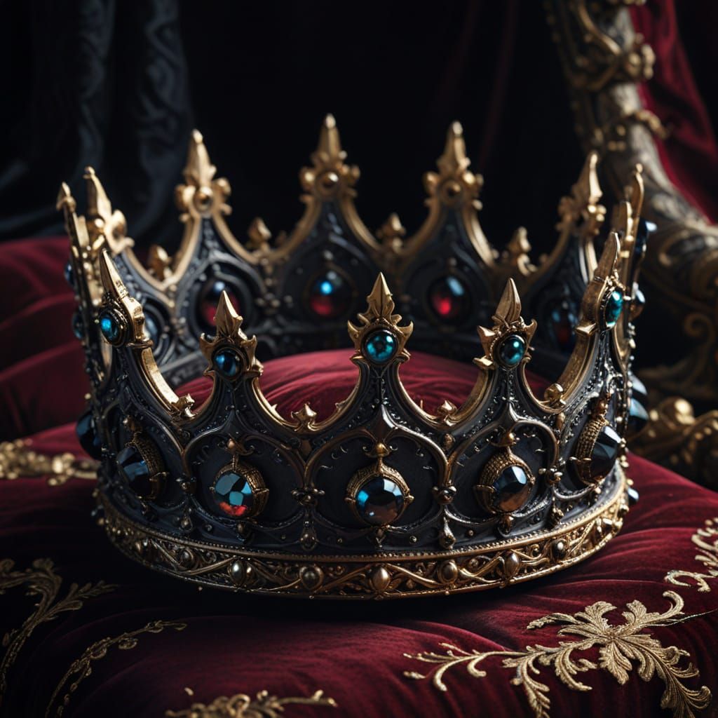 Luxurious Gothic Crown in Dark Metal and Velvet