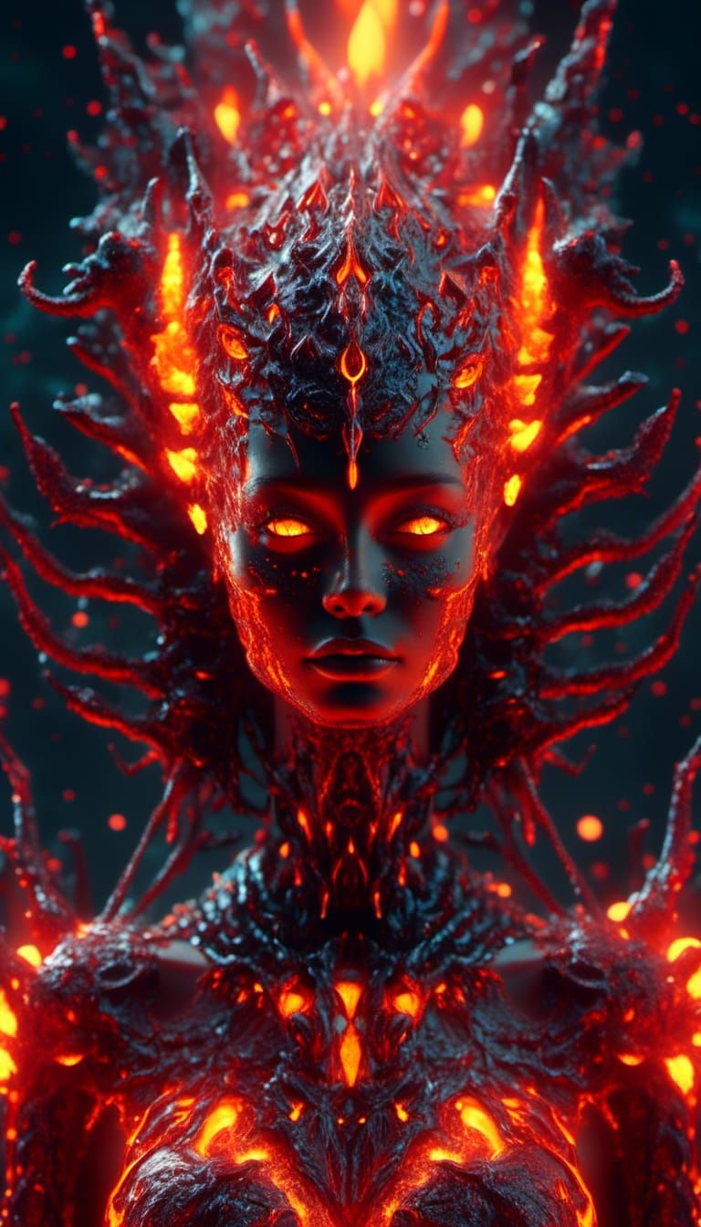 Magma Woman Portrait in Dark Macabre Art Style
