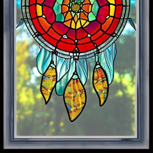 Framed Stained Glass Dreamcatcher Art