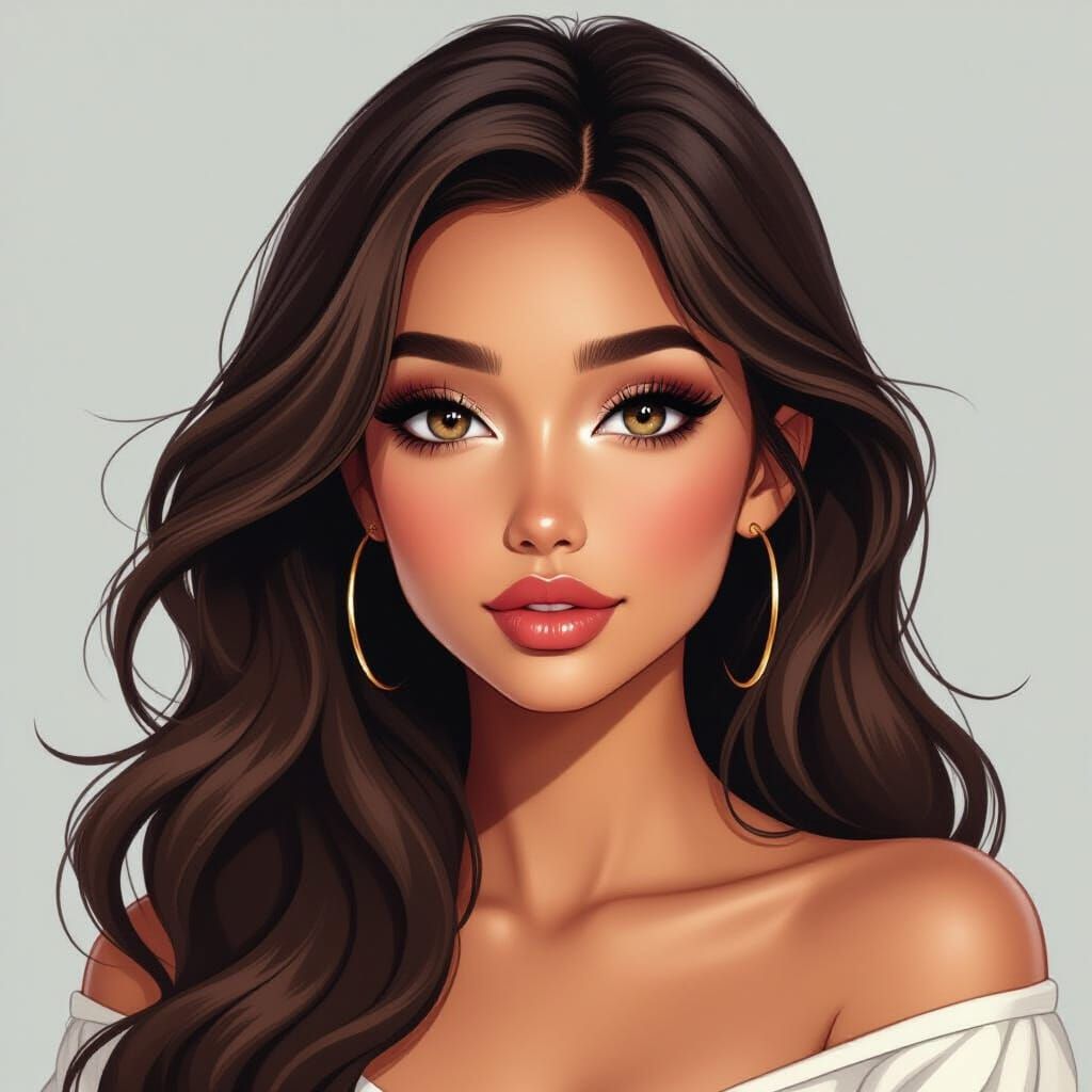 Anime Semi-Realistic Woman with Long Brown Hair